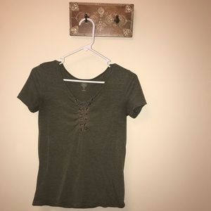 Green laced up t shirt